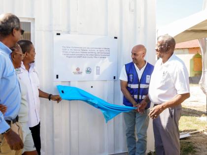 (L-R) National Fisheries Authority CEO, Dr Gavin Bellamy; Claudene Ebanks, warden, Galleon Fishing Sanctuary; Minister of Agriculture, Fisheries and Mining, Floyd Green; UNDP Resident Representative Dr Kishan Khoday; Minister of State in the Ministry of