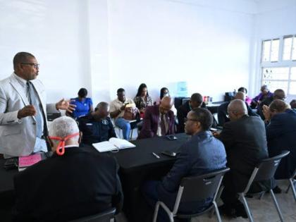 Councillors participating in the monthly meeting of the St Elizabeth Municipal Corporation at Levon’s Plaza on Coke Drive in Santa Cruz on February 12.