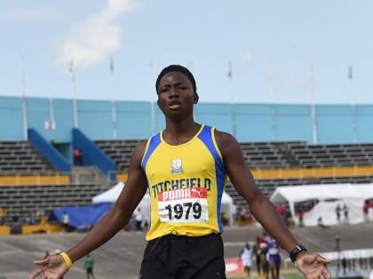 Titchfield High School’s Ratieo Walters claims the Boys’ Class 2 800 metres at the ISSA Eastern Athletics Championships in a meet record 1:59.66 at the National Stadium yesterday.