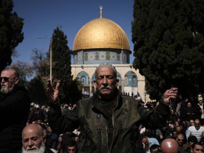 Muslim worshippers offer prayer on the first Friday of the holy month of Ramadan at the Al-Aqsa Mosque compound in Jerusalem’s Old City, Friday, February 20.