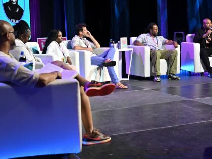 Rudolph Brown/Photographer
Speaking on ‘Streaming Math: How to Actually Make Money on DSPS’ are (from left) Tuma Basa, Cassandra Campbell, Tanya Lawson, Victor Conradsson, Yomi Desalu and JR Watkis at the Island Music Conference day two at The Courtlei