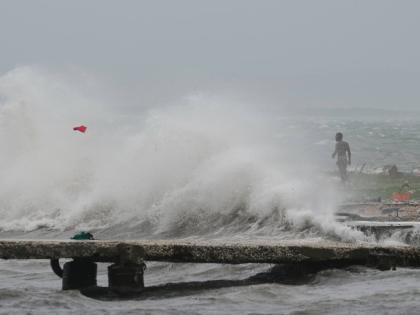 Waves splash in Kingston, Jamaica as Hurricane Melissa approaches on Tuesday, October 28, 2025. 