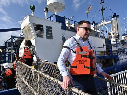 Rudolph Brown/PHOTOGRAPHER
Brian Larkin, CEO, United Oil & Gas, during a vessel tour of the ‘R/V Gyre’ as part of United’s steps to survey the seabed for evidence of a working hydrocarbon system on January 26.