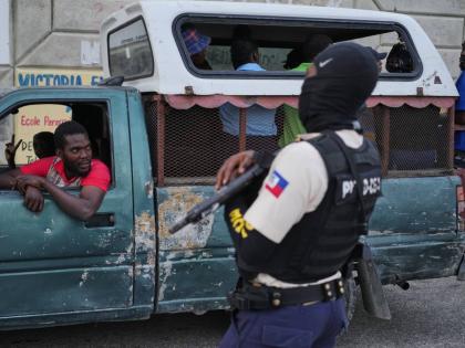 A police officer stands guard in Port-au-Prince, Haiti.
