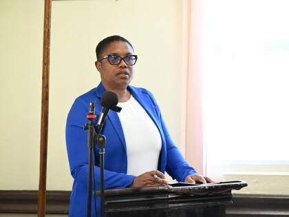 Medical Officer of Health for Portland, Dr Sharon Lewis, speaks during the Portland Municipal Corporation’s monthly meeting on March 12.