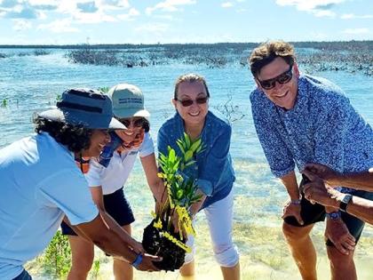 CBF board and team members plant mangrove seedlings in The Bahamas.