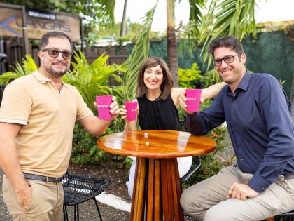 From left: Paul Auriol, managing director, Central America and Caribbean, Moët Hennessy; President of Latin America and the Caribbean Régine Erviti, and General Manager Alexandre Helaine, toast to the official partnership between Hennessy and Yard Mas Ca