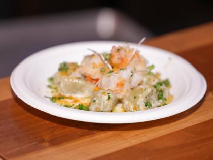 Chef Scotley Innis’ lobster gnocchi combines tender lobster with pillowy gnocchi and a Jamaican twist.