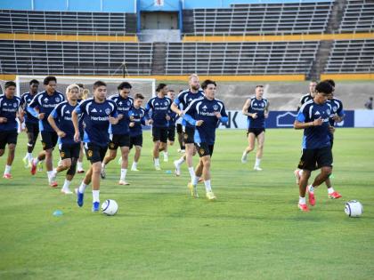 LA Galaxy players going through a training session at the National Stadium yesterday.