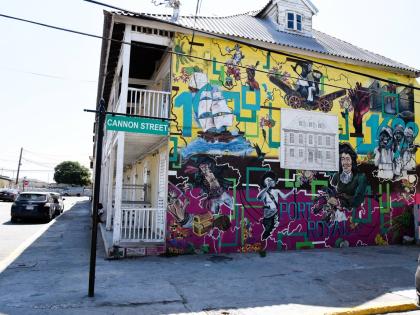 A mural depicting stories of pirates in Port Royal.