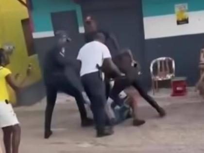 A screenshot from a video in which a man was seen being assaulted by cops in Trelawny.