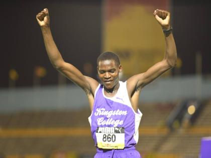 Kingston College’s Julius Itubo won the boys' Class Three 1500m final at the ISSA/GraceKennedy Boys and Girls’ Athletics Championships on March 25, 2026. He set new record of 4:00.76. (Antoine Lodge photo)