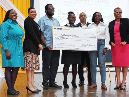 From left: Dr Nadine Muschette, marketing communication and alumni affairs officer, The Moneague College; Lorraine A. Myers, director of international admissions, Monroe University; students of The Moneague College Lael Ellis and Abigail Davis; Emerson Phi
