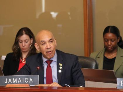 Jamaica’s Ambassador to the United States and Permanent Representative to the Organization of American States (OAS), Major General (Ret’d) Antony Anderson delivers Jamaica’s statement at OAS special session honouring the International Day of Remembra