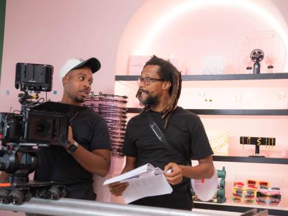 Director of Photography Dennis Fyffe and First Assistant Director Michael ‘Mykal’ Cushnie on the set of ‘Happily Ever Awkward’. 