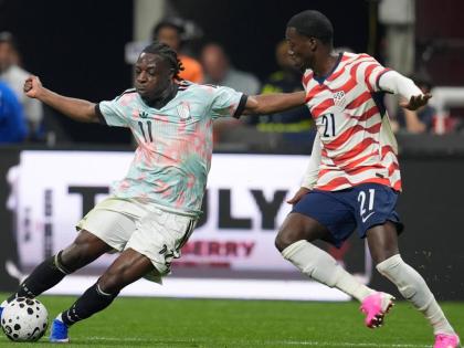 
Belgium’s Jeremy Doku (left) tries to get by the United States’ Timothy Weah during an international friendly football match in Atlanta yesterday.