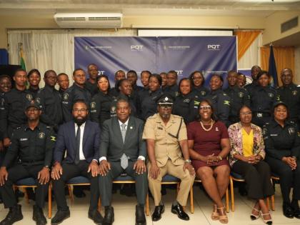 Seated (from left): Inspector Tedroy Clarke, Devon Sayers, CEO of Jamaica Dairy Development Board, Assistant Commissioner of Police, Gary McKenzie, Senior Superintendent of Police Oral Pascoe, Reverend Stacey Lalor-Knowles, Kalecia Hall, and Inspector Geor