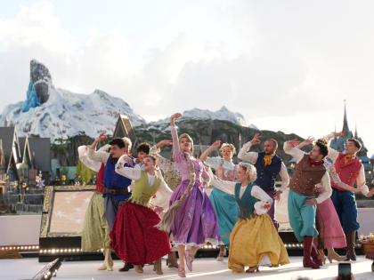 Dancers perform during the inauguration of Disney Adventure World and World of Frozen at Disneyland Paris in Marne-la-Vallee, east of Paris.