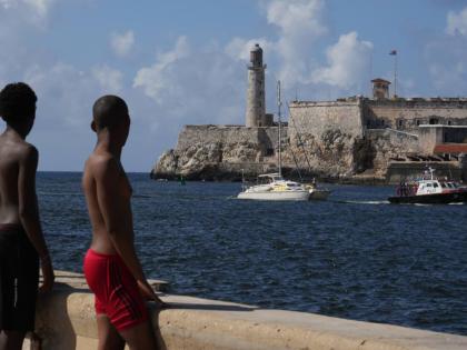 One of two sailboats carrying humanitarian aid organized by activists with an international organization that departed from Mexico arrives in Havana, Cuba on March 28, 2026. (AP Photo/Ramon Espinosa)