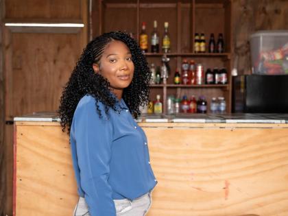 Nekesha Hines-Brown in her shop, which was impacted by Hurricane Melissa.