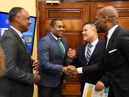 From left: Omar Sweeney, managing director of Jamaica Social Investment Fund; Floyd Green, minister of agriculture, fisheries and mining; Matthew Samuda, minister of water, environment and climate change; and Wayne Robertson, permanent secretary in the Min