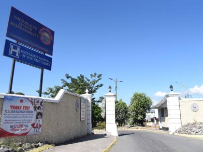 The main entrance to the University Hospital of the West Indies in St Andrew.