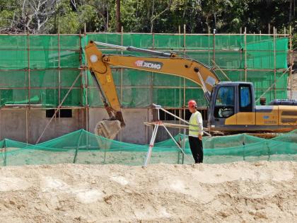 A constuction worker at the site of construction in St Ann. 