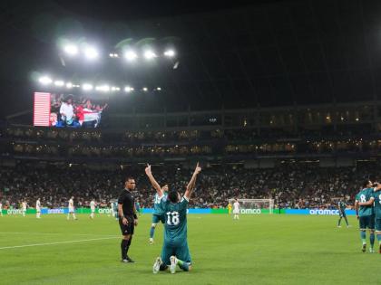 Iraq’s Aymen Hussein celebrates scoring his side’s second goal during the World Cup play-off final football match between Iraq and Bolivia in Monterrey, Mexico, on Tuesday.