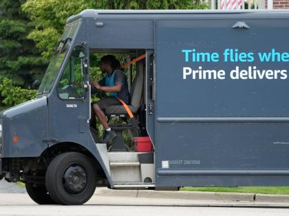 An Amazon truck makes deliveries in Wheeling, Ill., May 16, 2024. (AP Photo/Nam Y. Huh, File)
