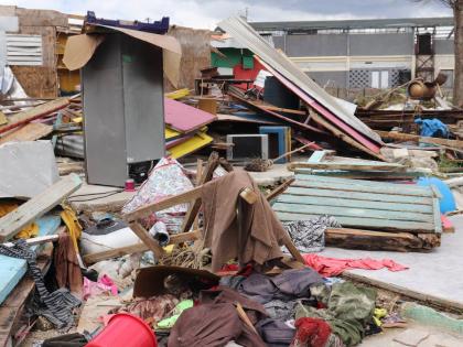 This file photo shows mangled structures destroyed by Hurricane Melissa in October 2025. 
