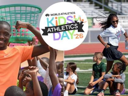 Letsile Tebogo (left) and Melissa Jefferson -Wooden interact with children. 