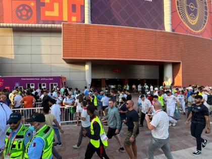Fans arrive for the World Cup Group B football match between England and Iran at the Khalifa International Stadium in Doha, Qatar, on November 21, 2022.