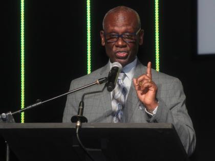 Local Government Minister, Desmond McKenzie addresses the Local government and community month 2021 National Church Service, which was held at the Abundant Life Ministries in Green Park, Trelawny on Sunday November 21.