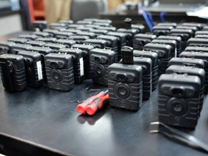 This file photo shows body-worn cameras on display at the Police Commissioner's Office in St Andrew.