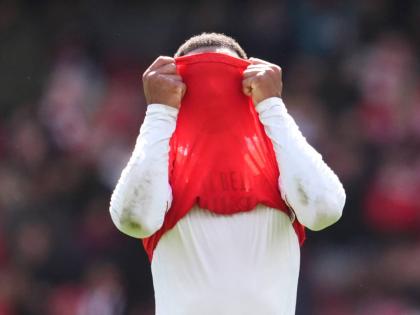 Arsenal's Gabriel reacts following defeat in Premier League football match between Arsenal and Bournemouth in London, England on April 11, 2026. (Adam Davy/PA via AP)