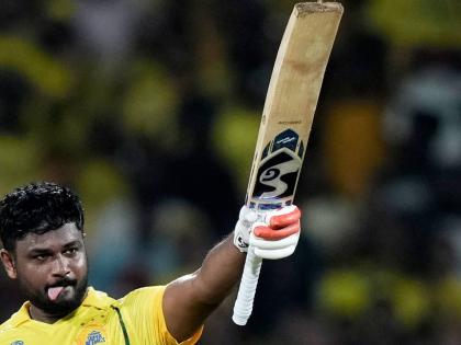 
Chennai Super Kings’ Sanju Samson celebrates his century during the Indian Premier League cricket match against Delhi Capitals in Chennai, India, yesterday.