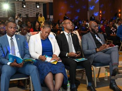 From left: Dr Mark Smith, immediate past president of the Jamaica Teachers’ Association [JTA]; La Sonja Harrison, JTA president elect; Dr Kevin Brown, president of the University of Technology Jamaica [UTech]; and Mark Malabver, the current JTA president