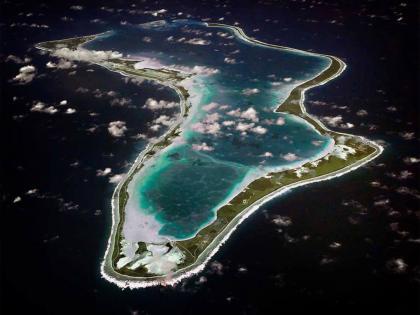 This image released by the US Navy shows an aerial view of Diego Garcia in the Chagos Island group. 