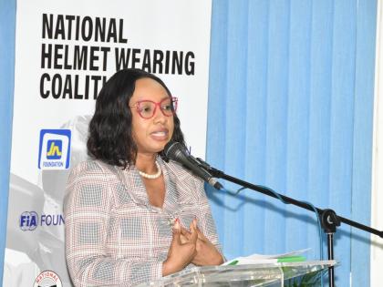 Sydoney Preddie, lead for Youth and Education Programme, JN Foundation, addressing the launch of a new national standard for helmets worn by motorcyclists at the Jamaica Business Development Corporation Incubator and Resource Centre in Kingston, recently.