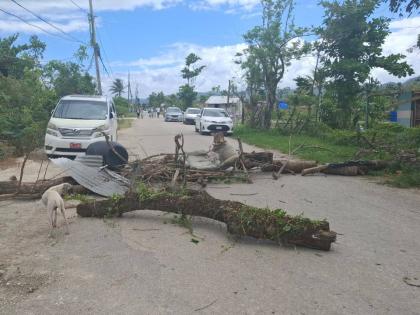 A roadblock in Hertford, Westmoreland, mounted by taxi operators on April 13, 2026.