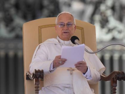 Pope Leo XIV delivers his speech during his weekly general audience in St. Peter’s Square, at the Vatican.