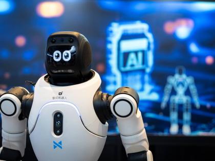 A humanoid robot manufactured by Novautek showcased at an exhibition in Hong Kong on Monday, April 13, 2026.  