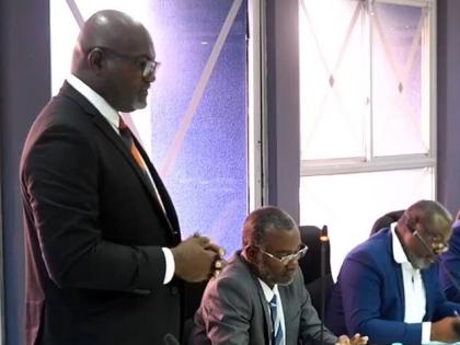 Kerry Thomas, the councillor for the Mt Salem division in the St James Municipal Corporation, addressing the corporation’s monthly meeting on April 9.