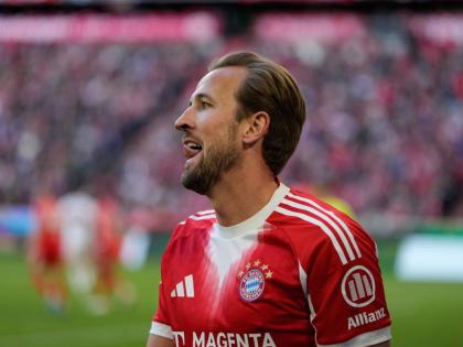 Bayern's Harry Kane reacts during a Bundesliga football match between Bayern and Stuttgart in Munich, Germany, Sunday, April 19, 2026. (AP Photo/Matthias Schrader)