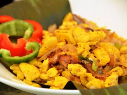 The national fruit, ackee, along with salt fish.