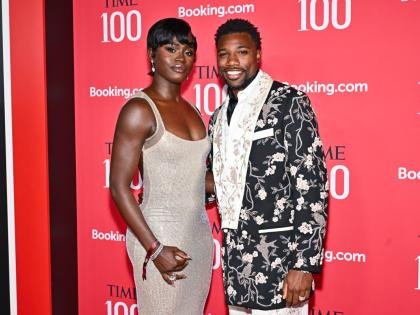 Newly-weds Junelle Lyles and Noah Lyles make a stylish red carpet appearance — Junelle in Meshki with jewellery by Avianne & Co, and Noah, a 2026 TIME100 honouree, in AMIRI.
