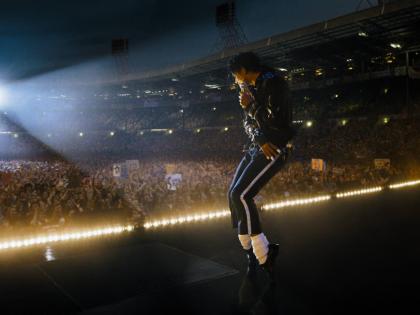 This image released by Lionsgate shows Jaafar Jackson as Michael Jackson in a scene from ‘Michael’. 