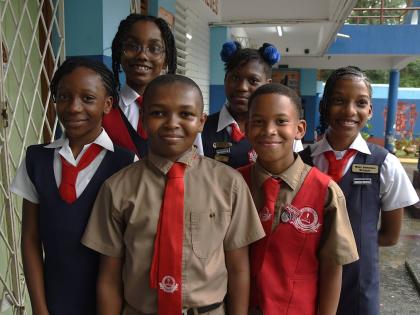 From left: Shantia Cummings, Jada Blackwood, Haiden Williams, Paris Martin, Brandon Burrowes, and Keneilia Morgan, from Red Hills Primary School, all think they did well in their PEP examinations.