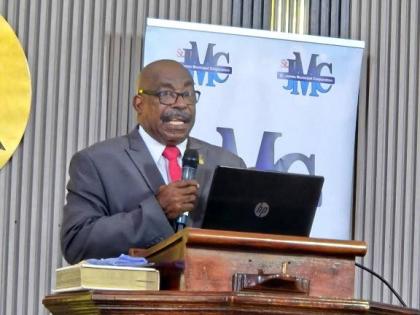 Senior Pastor Charles Brevitt delivers the sermon during the 64th Emancipation and Independence Thanksgiving Service at the Seventh-day Adventist Church in Norwood, St James, on Saturday.