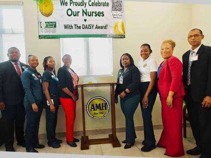 Attending the launch of The DAISY Award at Andrews Memorial Hospital (AMH) Limited are (from left) Donmayne Gyles, president and chief executive officer, AMH; Melissa Harris-Morant, Unit 300 nursing supervisor; Abigail Blythe, acting Outpatient Department 